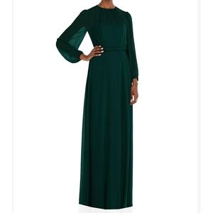 Dessy Collection Strapless Chiffon Maxi Dress, Puff Sleeve  size 6 NWOT